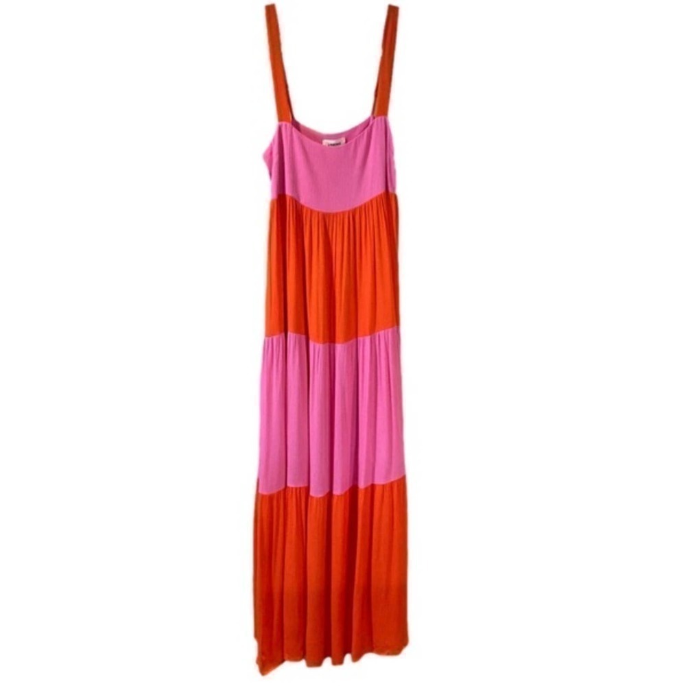 L’agence PINK AND ORANGE COLOR BLOCK TIERED MAXI DRESS- SIZE XS- OVERSIZED- NWT